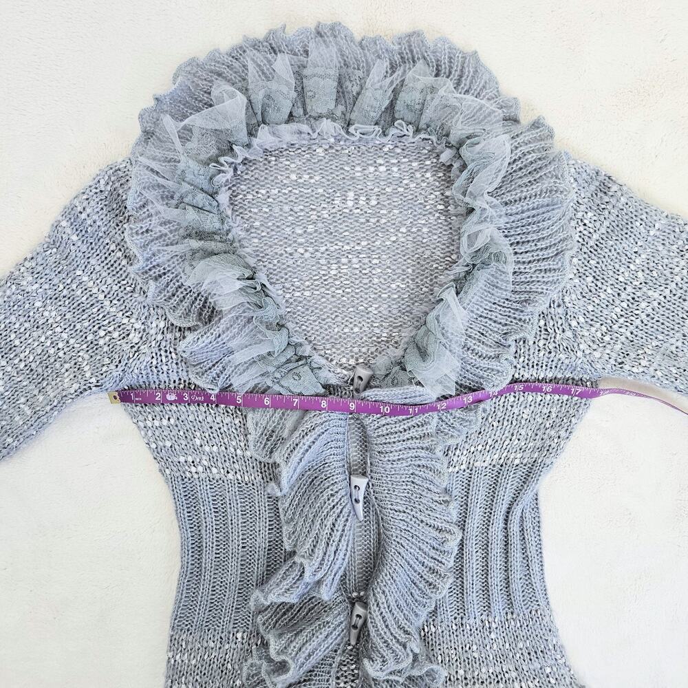 Y2K Whimsy Ruffle Lace Tulle Long Cardigan Witchy Fairy Boho Penny Lane Size S - Picture 10 of 12